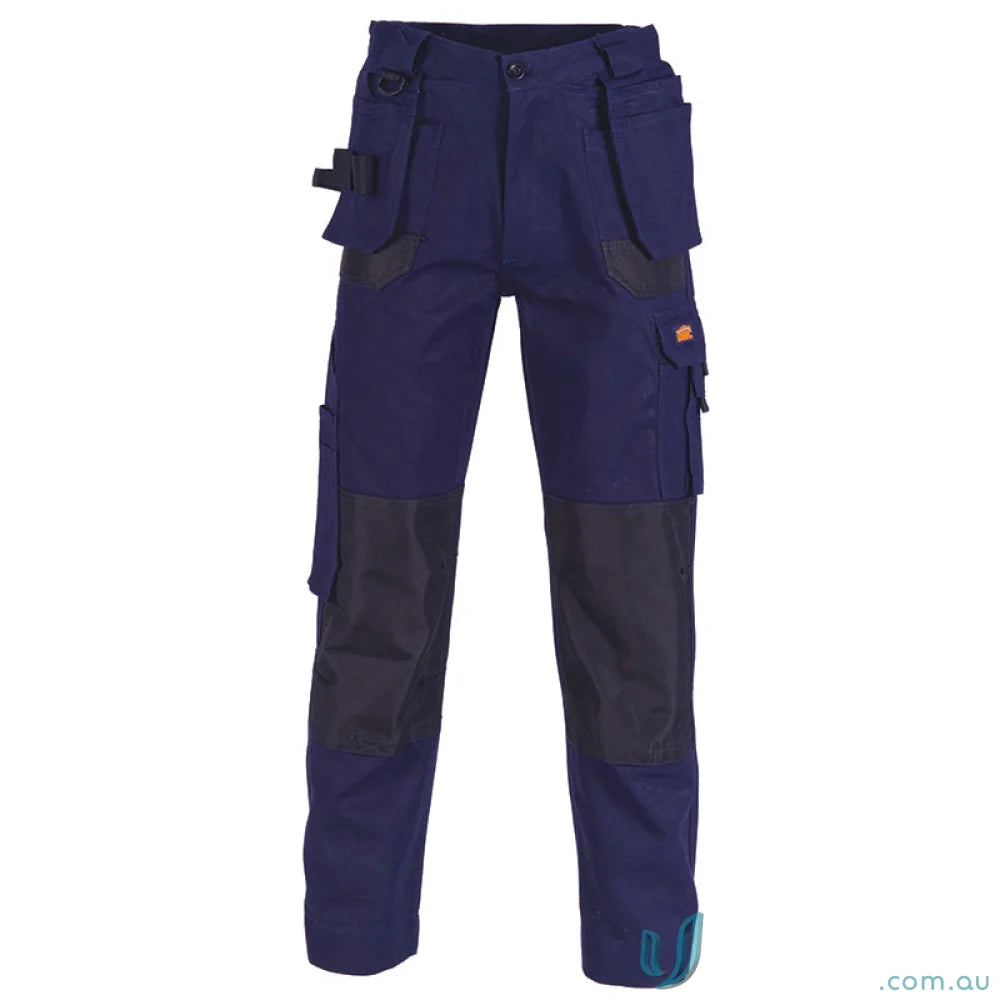 Mens navy Duratex Cotton Duck Tradies Cargo Pants with reinforced knees and utility pockets