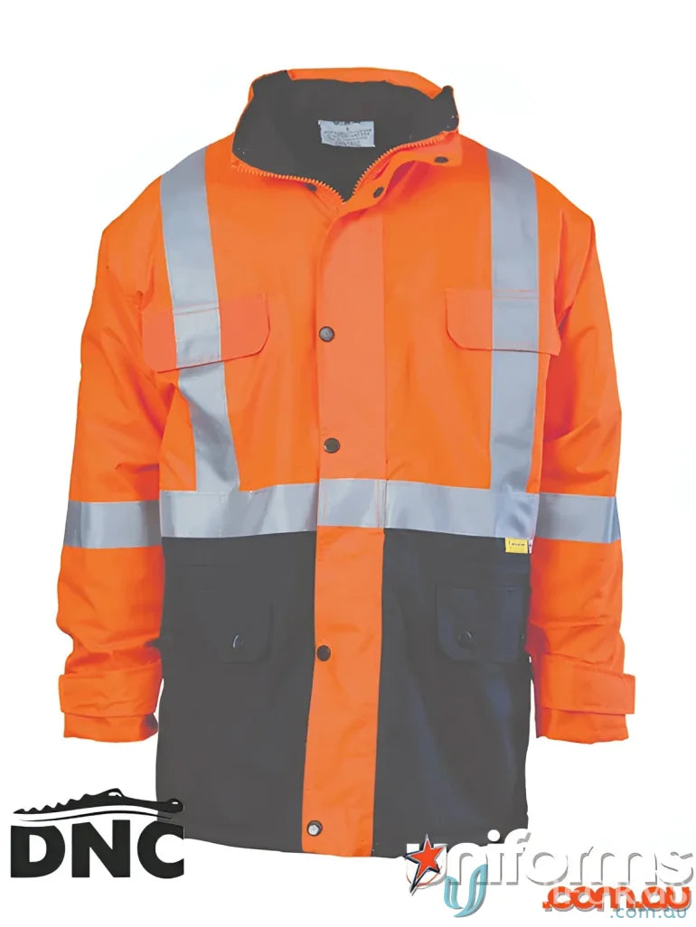 Orange and black high-visibility jacket from DNC HiVis Long Quilted Reflective Jackets for workwear