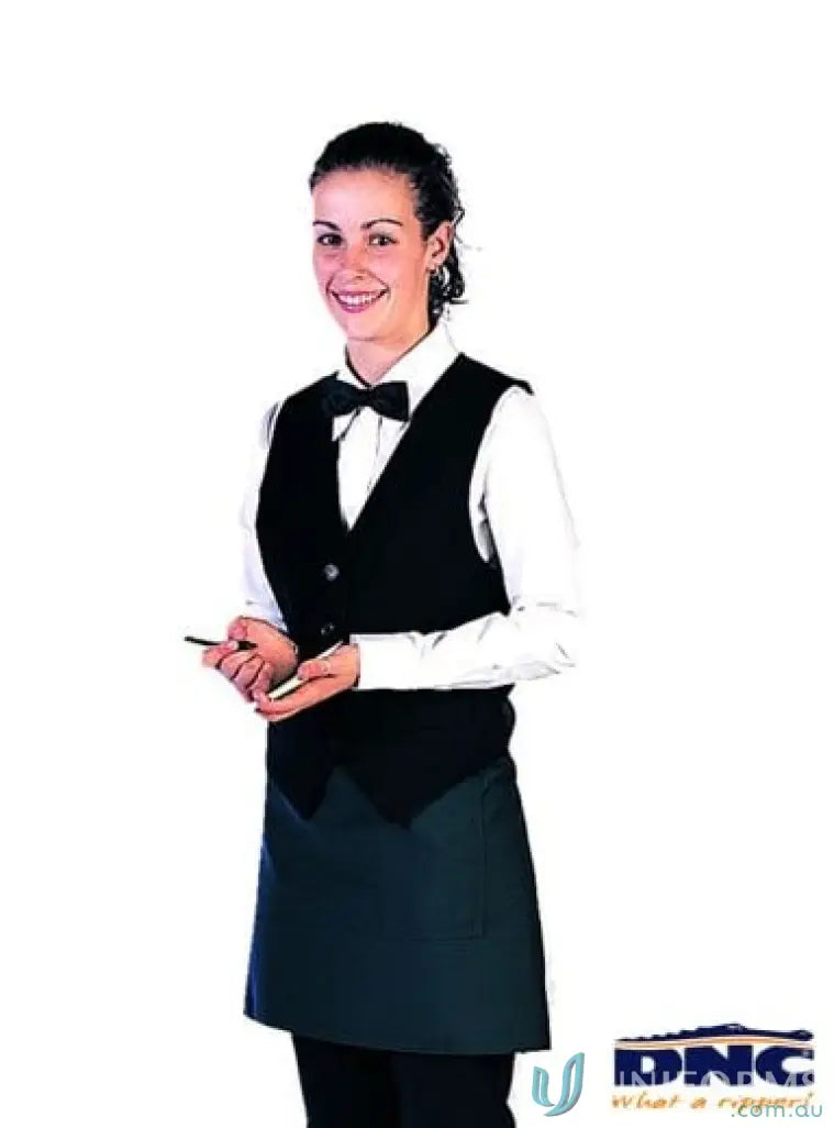 DNC Ladies Vest for waitresses with black vest and apron look perfect for ladies vest style