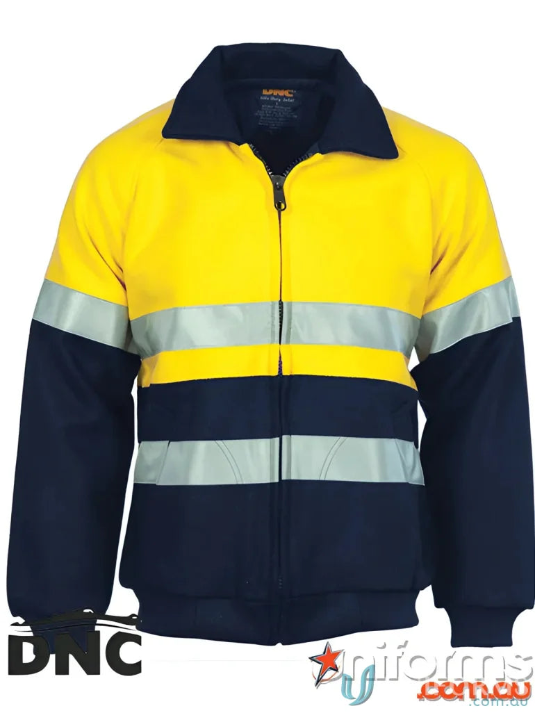 Yellow and navy blue safety jacket from DNC Wool Blend HiVis 3M Bluey Jacket workwear
