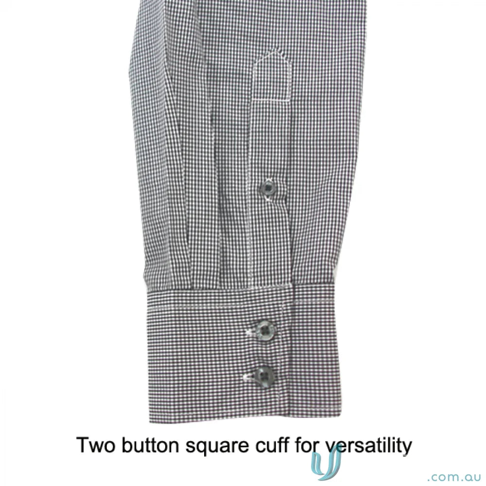 Close-up of Dominion Mens LS Shirts cuff with checked pattern and cool dry technology