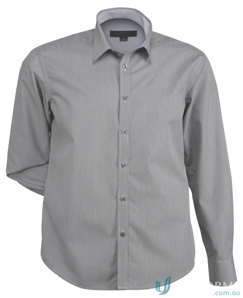 Dominion Mens LS Shirts in gray with checked pattern, featuring cool dry® tech for quality workwear