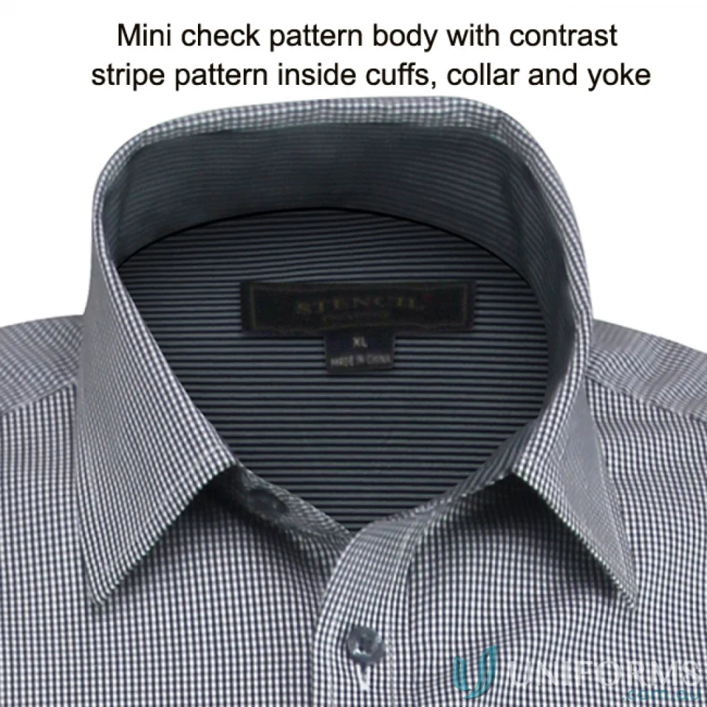 Men’s gray checkered dress shirt with striped inner collar from Dominion Mens LS Shirts with cool dry® tech