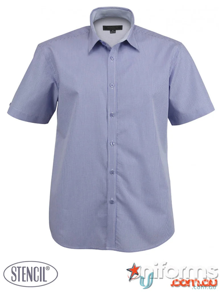 Light blue Dominion Mens SS Shirts with subtle vertical stripes perfect for quality workwear