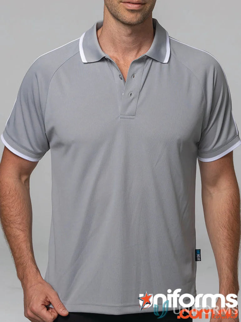 Men’s light grey polo shirt with white trim from Double Bay Mens Polos collection