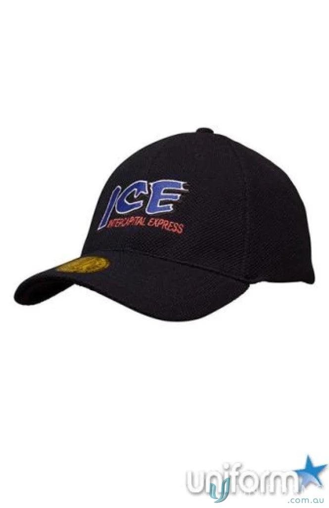 Black fitted cap with ICE INTERCAPITAL EXPRESS embroidery, perfect for uniforms