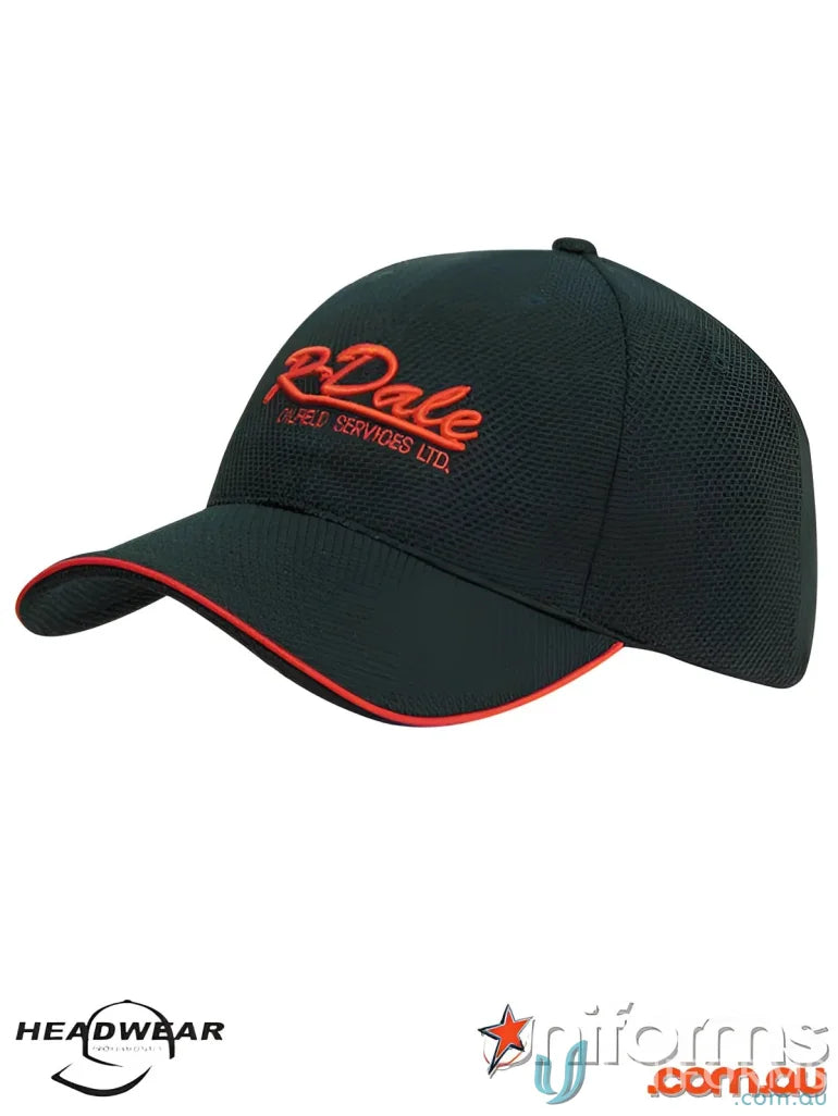 Dark green baseball cap with red trim, perfect for work uniforms or casual uniforms