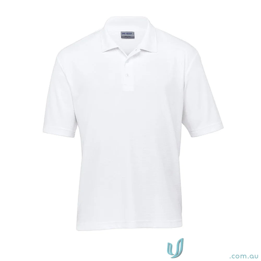 Plain white DriGear Ottoman Lite Polo shirt with two-button placket for casual style