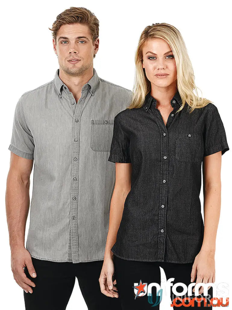 Dylan Denim S/S Shirt with two short-sleeved shirts, perfect for workwear or uniforms