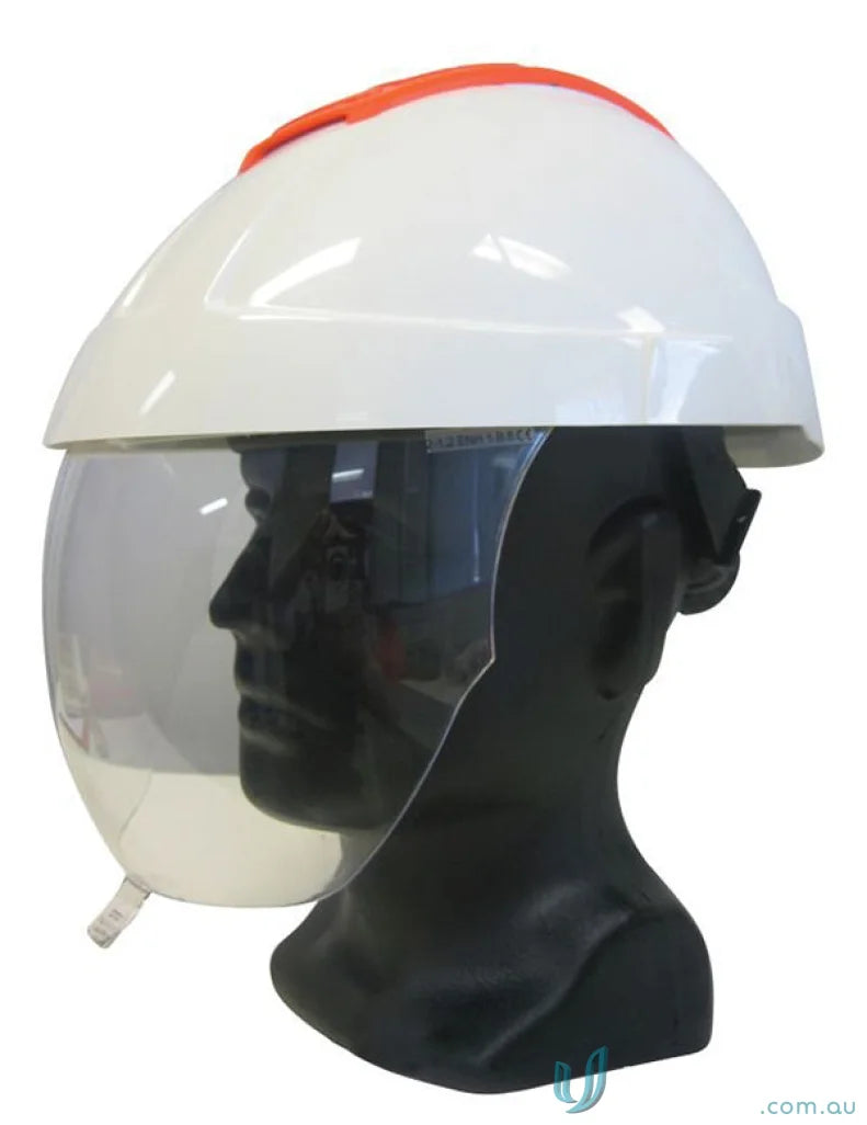 White E-MAN 4000 Helmet with face shield, crash box, and impact energy protection