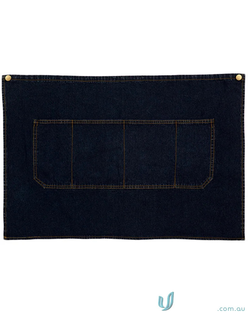 East Village Half denim apron with pockets and brass grommets for work or style