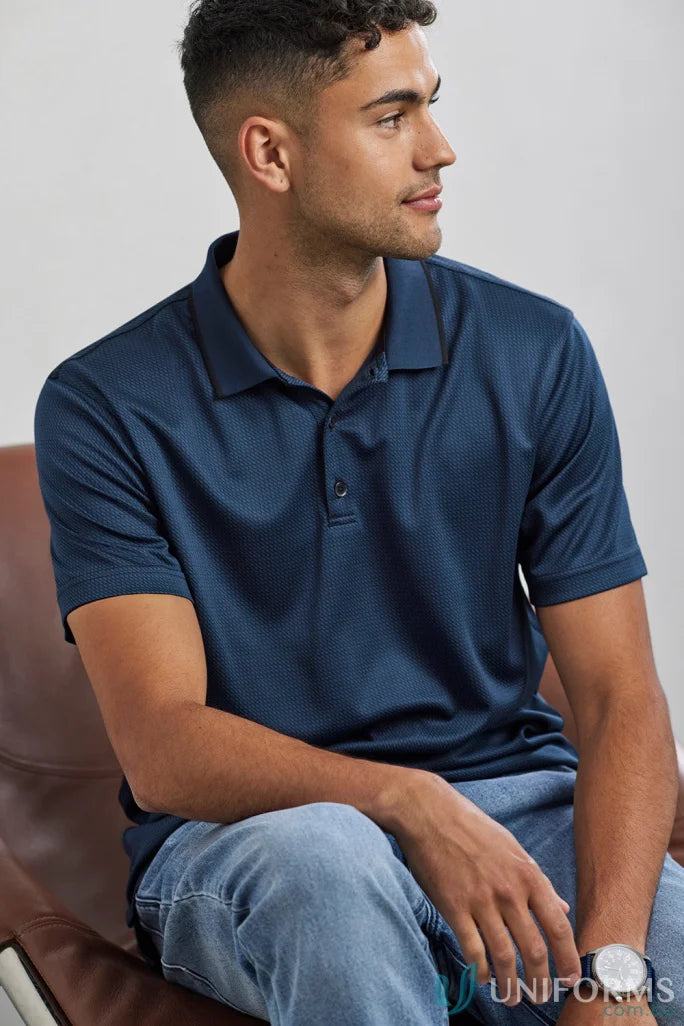 Echo Polo navy blue workwear uniform made from recycled polyester style for all-day comfort