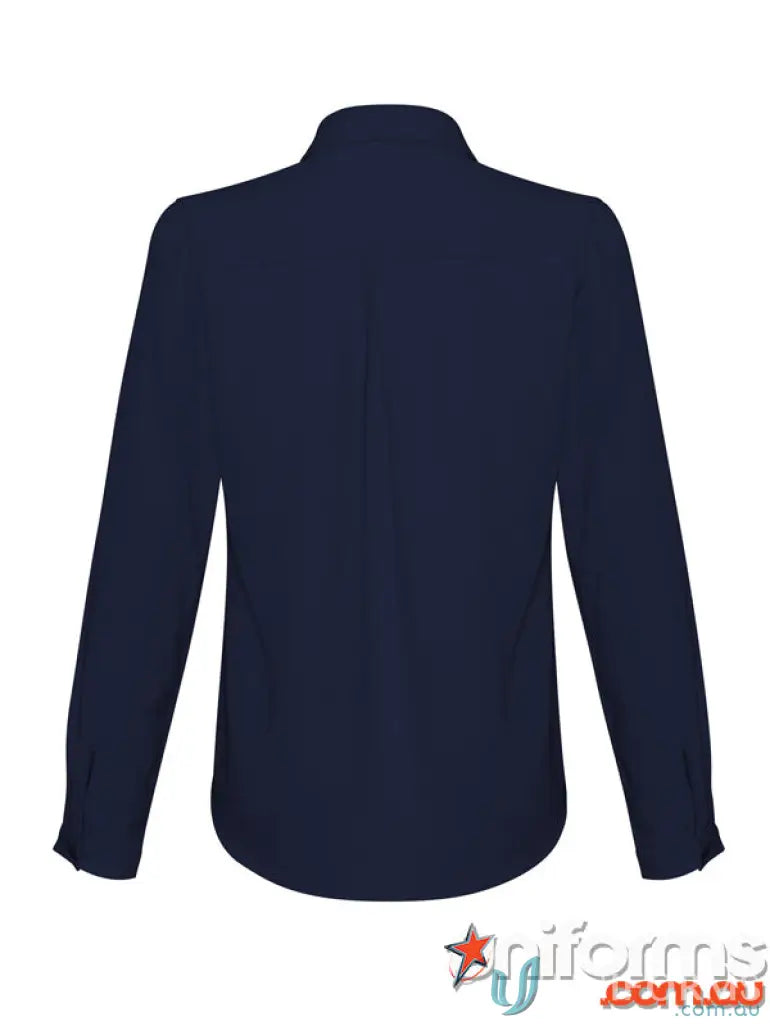 EILBECK Ladies LS Blouse in dark blue with mechanical stretch for uniforms and workwear