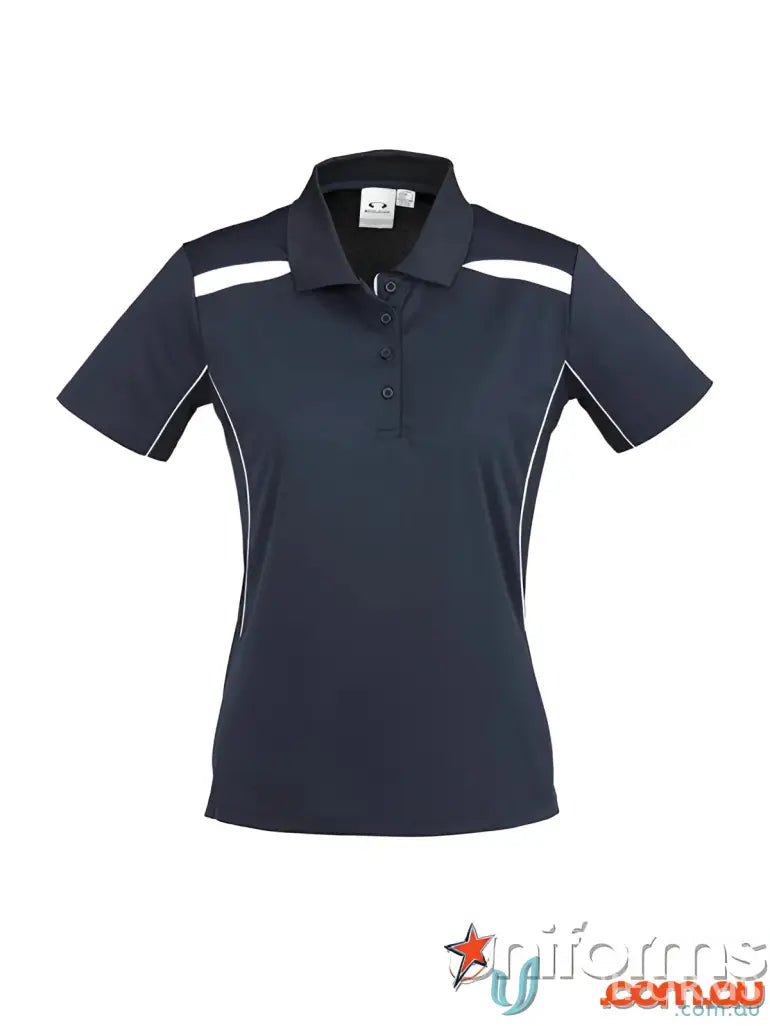 Navy blue EILBECK Ladies Polo shirt with white accents, perfect for work uniforms