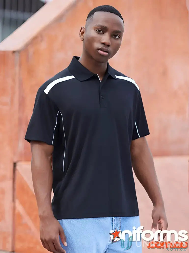 EILBECK SS Polo black workwear shirt with white accents, perfect for uniforms