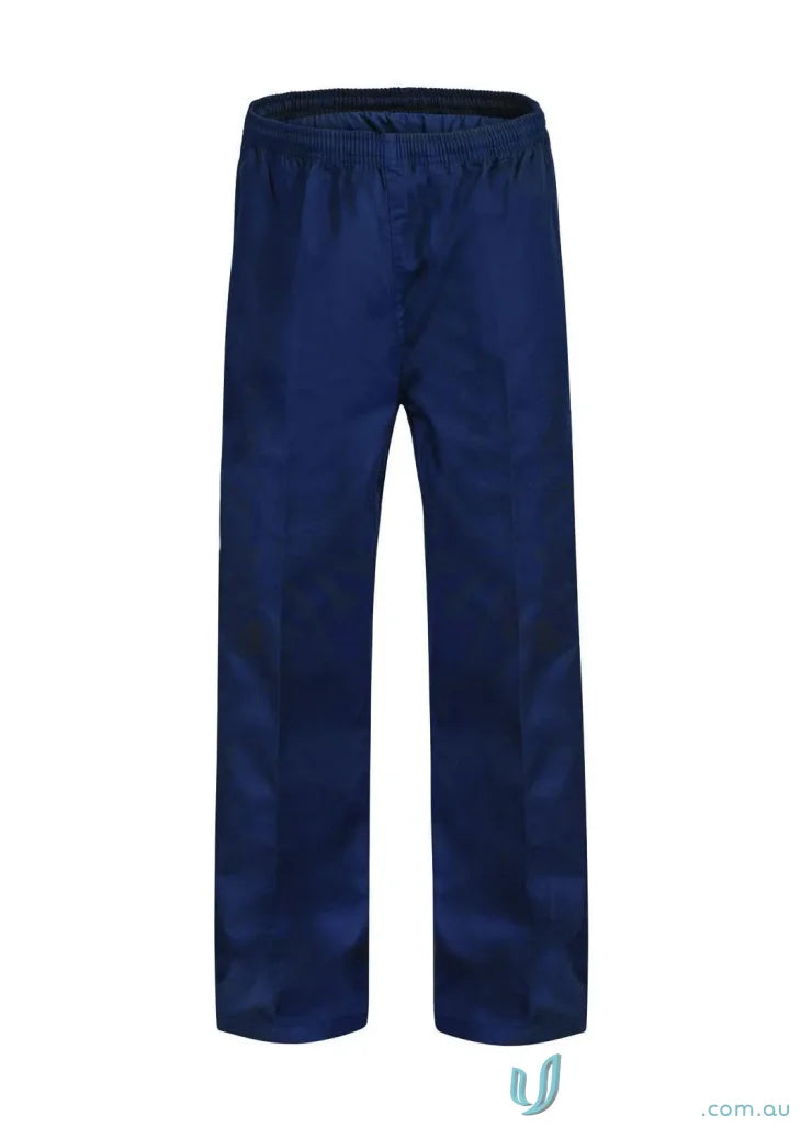Navy blue elastic drawstring waist pants perfect for the food industry with reinforced stress points