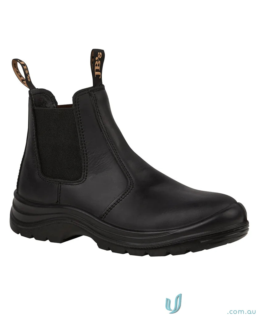 Black leather work boot with sturdy sole, perfect for uniforms and workwear safety