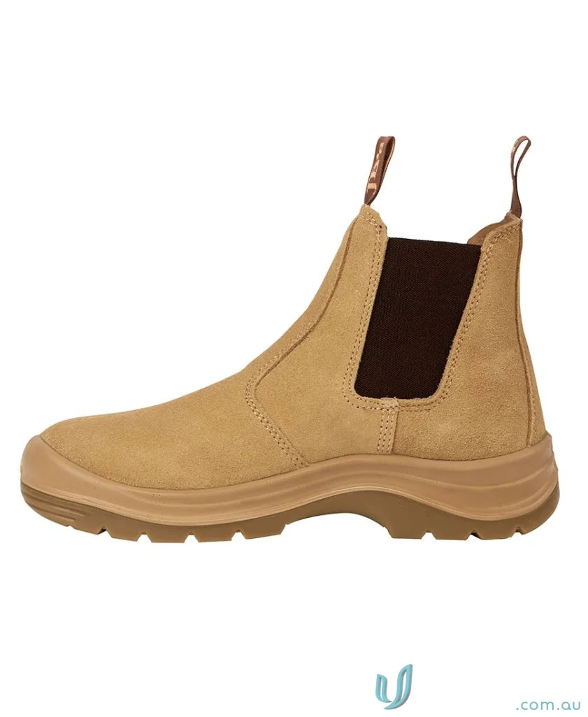 Tan suede Chelsea work boot with durable sole, perfect for workwear and uniforms