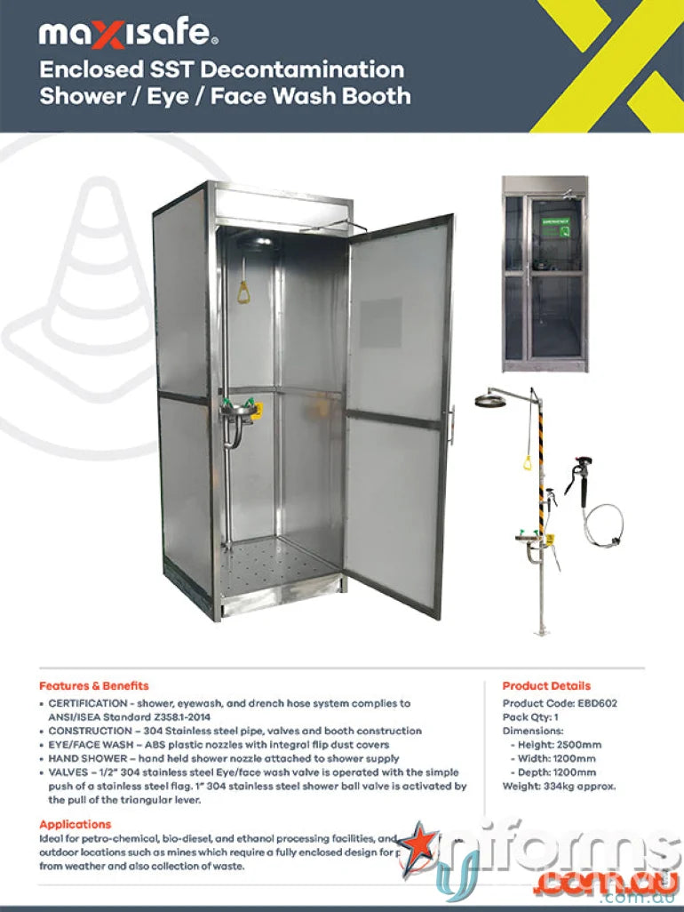 Enclosed Stainless Steel Decontamination Shower with Eye Face Wash Booth for safety