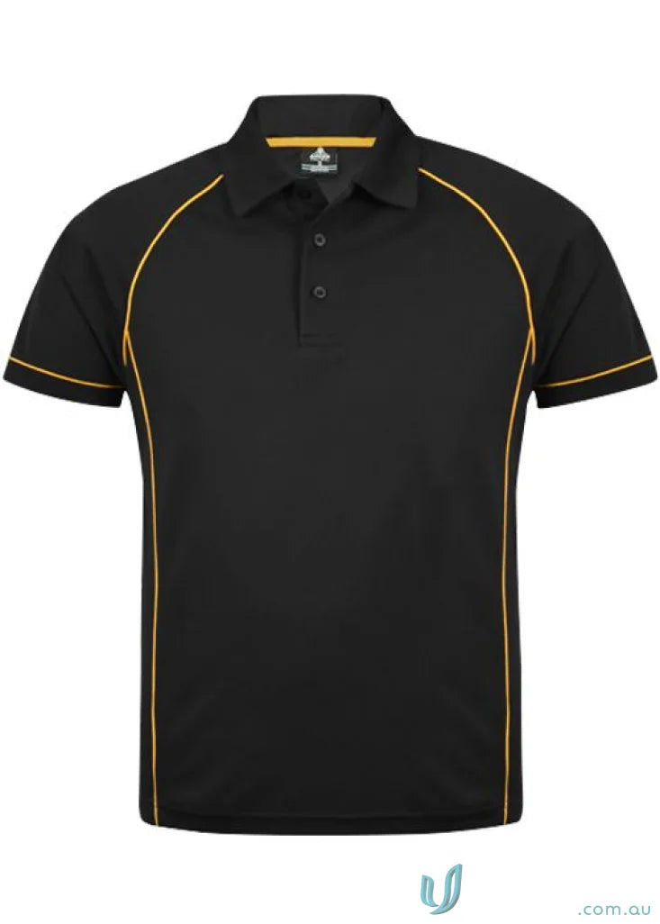 Black Endeavour Polo shirt with gold trim, perfect workwear for uniforms or casual work looks