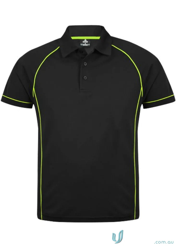 Black Endeavour Polo shirt with neon yellow trim, perfect for work uniforms or workwear