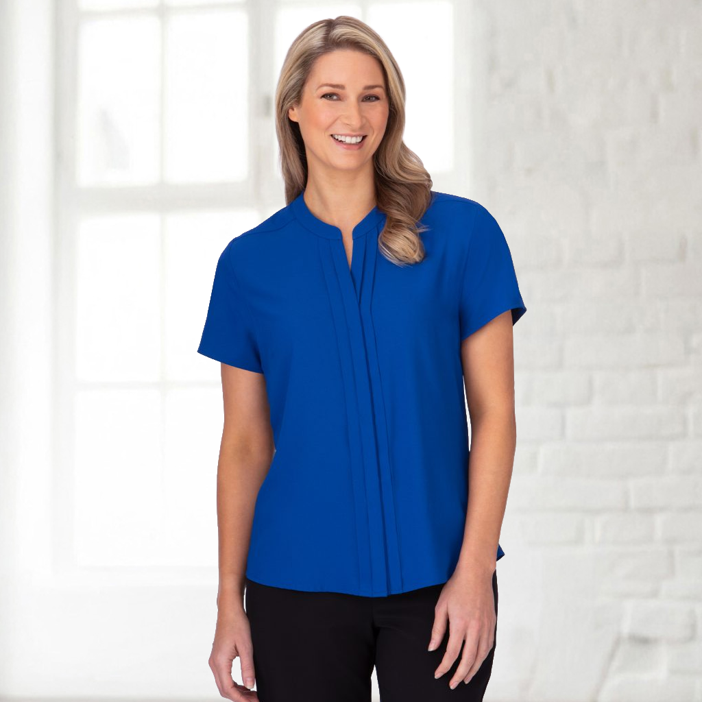 Royal blue Envy SS Shirt with relaxed fit, concealed buttons, pleats