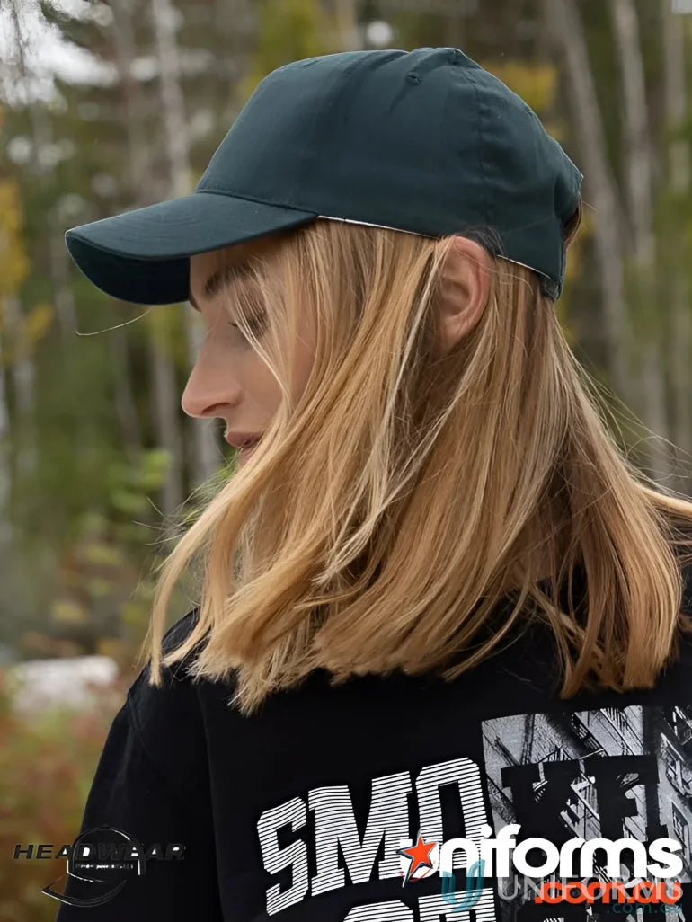 Dark green fitted cap from Enzyme Washed Fitted Cap collection, perfect for uniforms and workwear