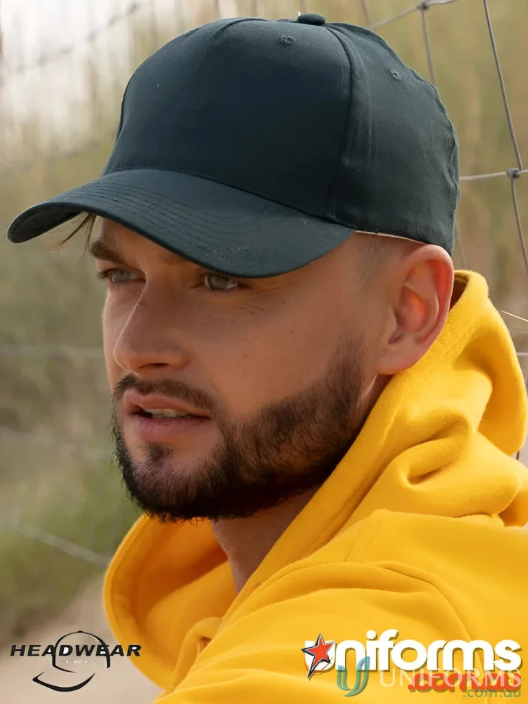 Dark green fitted cap from Enzyme Washed Fitted Cap perfect for uniforms and workwear