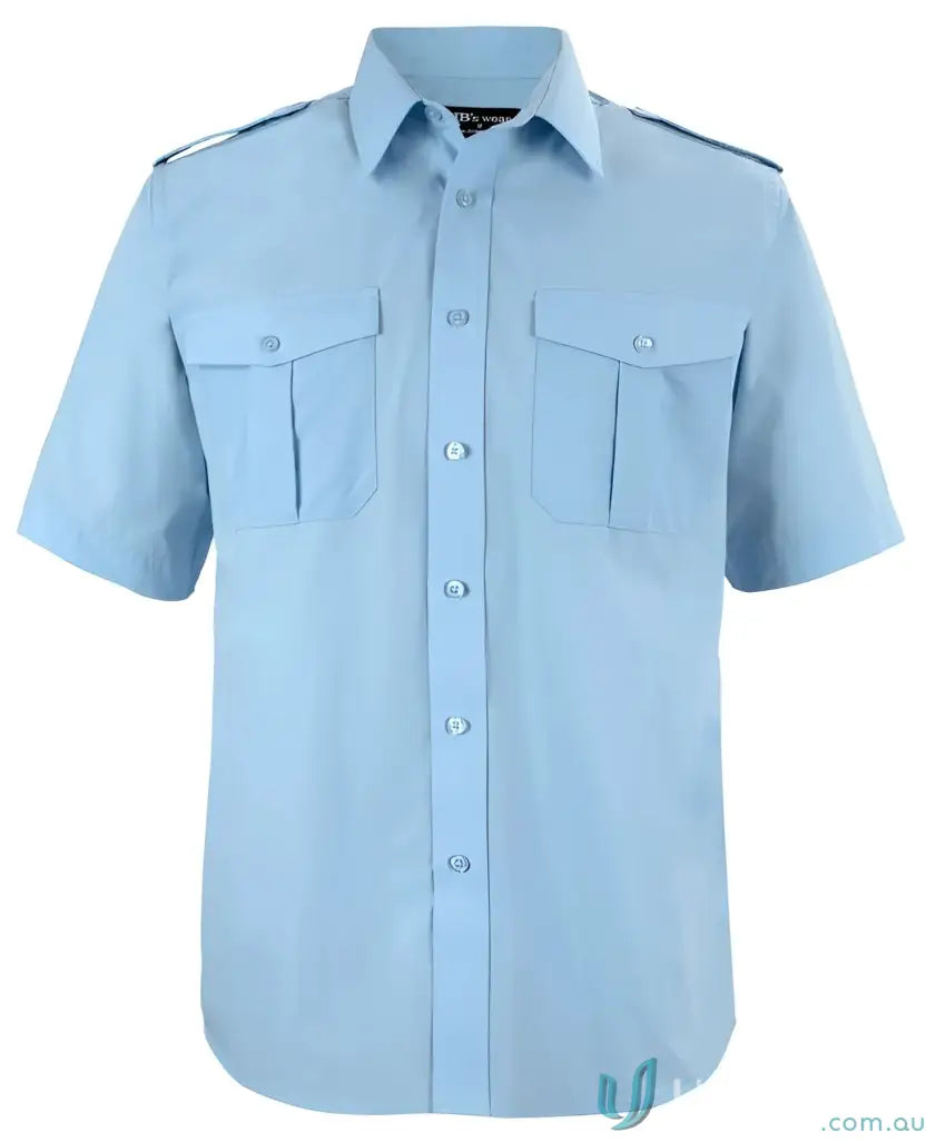 Light blue JB’s Epaulette Short Sleeve Shirt with reinforced chest pockets and epaulets