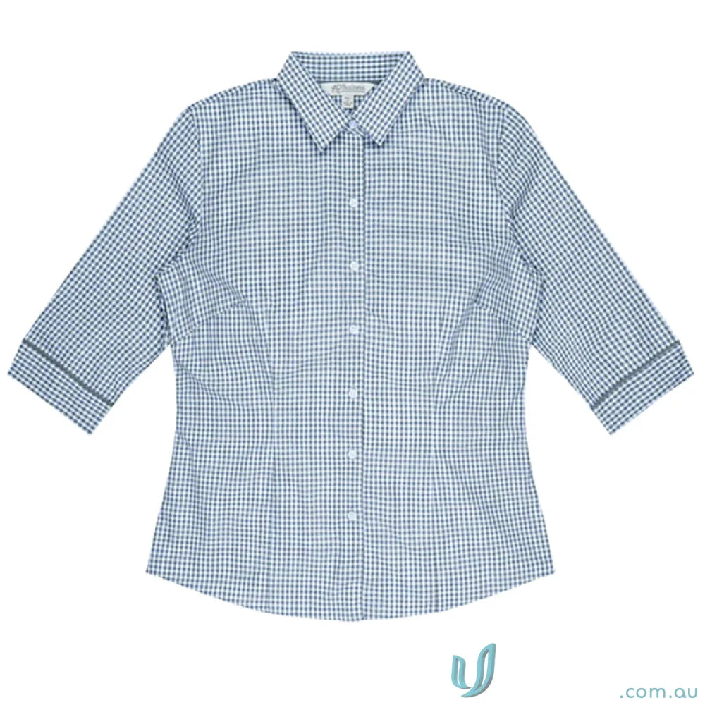 Blue and white checkered Epsom Lady Shirt 3/4 Sleeve for tonal uniforms & workwear