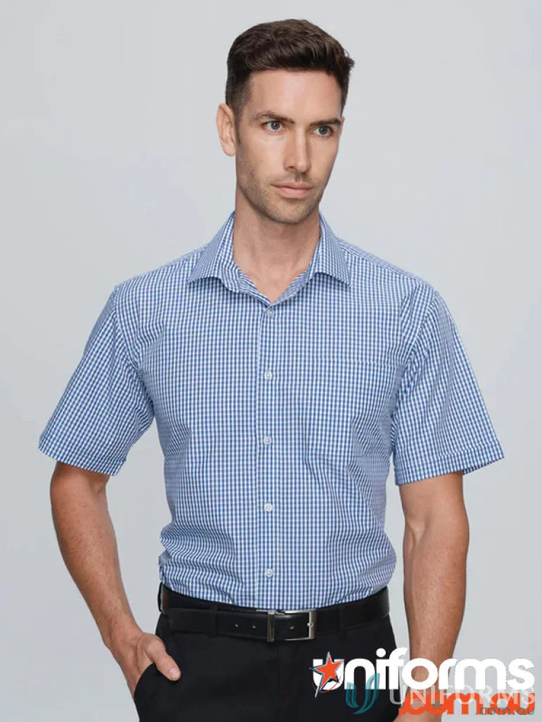 Blue and white checkered mens ss shirt from Epsom Mens, perfect for uniforms