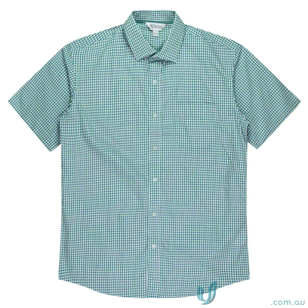 Green and white checkered Epsom Mens SS Shirt, perfect for casual uniforms