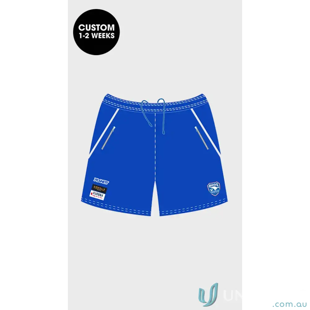 Blue custom ERCC Junior Training Shorts for young cricketers, perfect for juniors