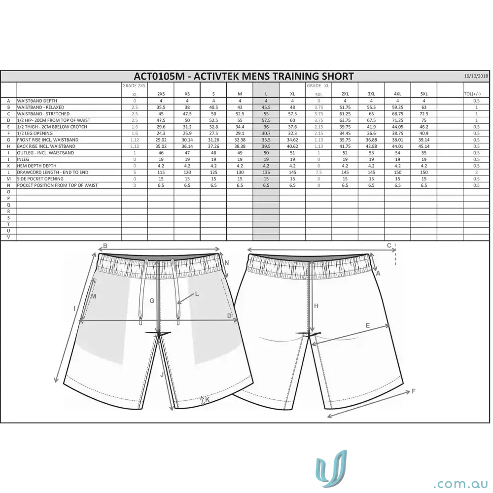ERCC Junior training shorts sizing chart perfect for young cricketers and junior trainers