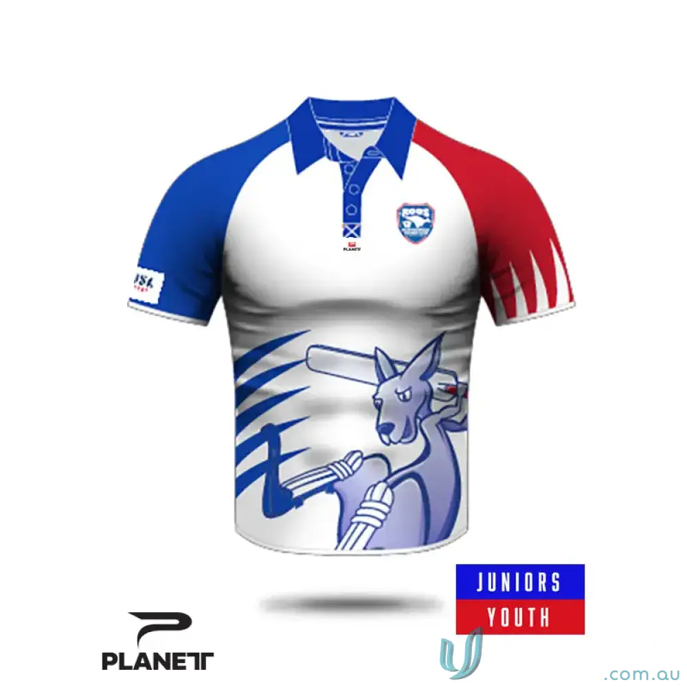 ERCC Junior Cricket polo with kangaroo design, perfect for junior cricket fans