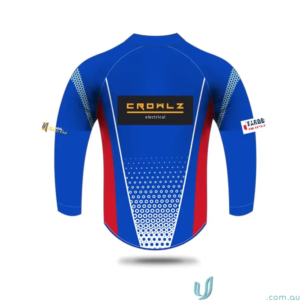 Blue and red long-sleeved shirt from ERCC Seniors SS Polo, perfect with seniors white pants