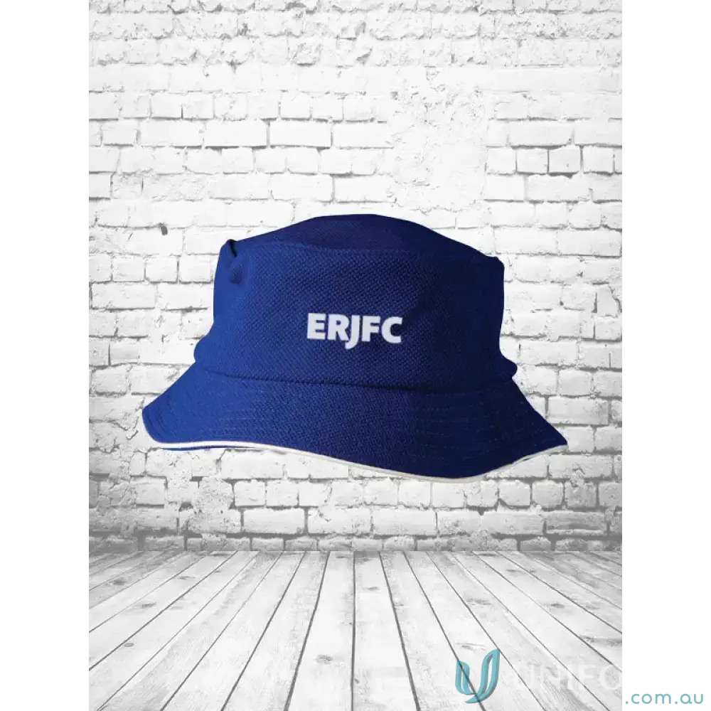 Blue ERJFC Bucket Hat made of breathable pique mesh with UPF rating and elastic sweatband