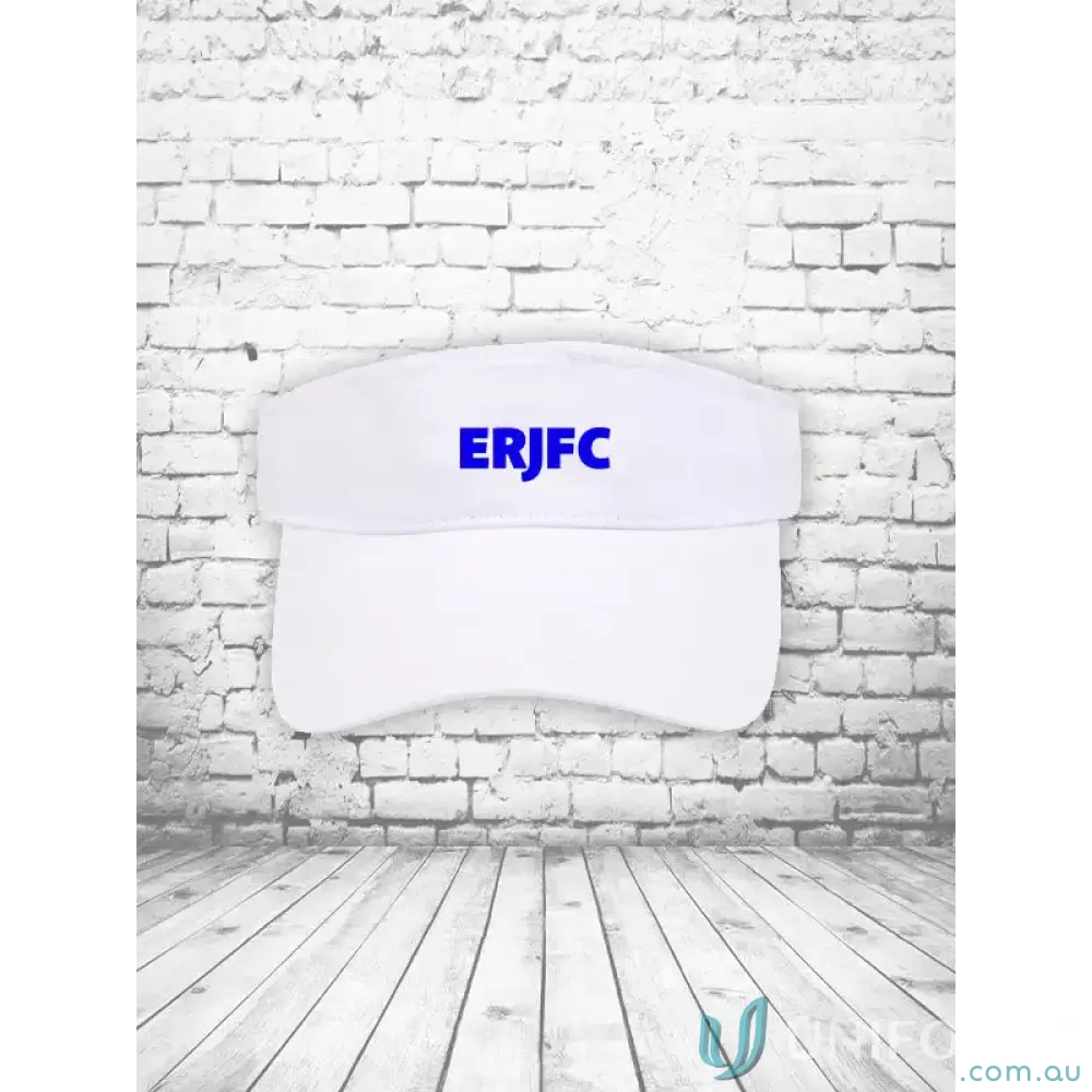 White visor from ERJFC Visor Cap with short velcro crossover in cotton twill