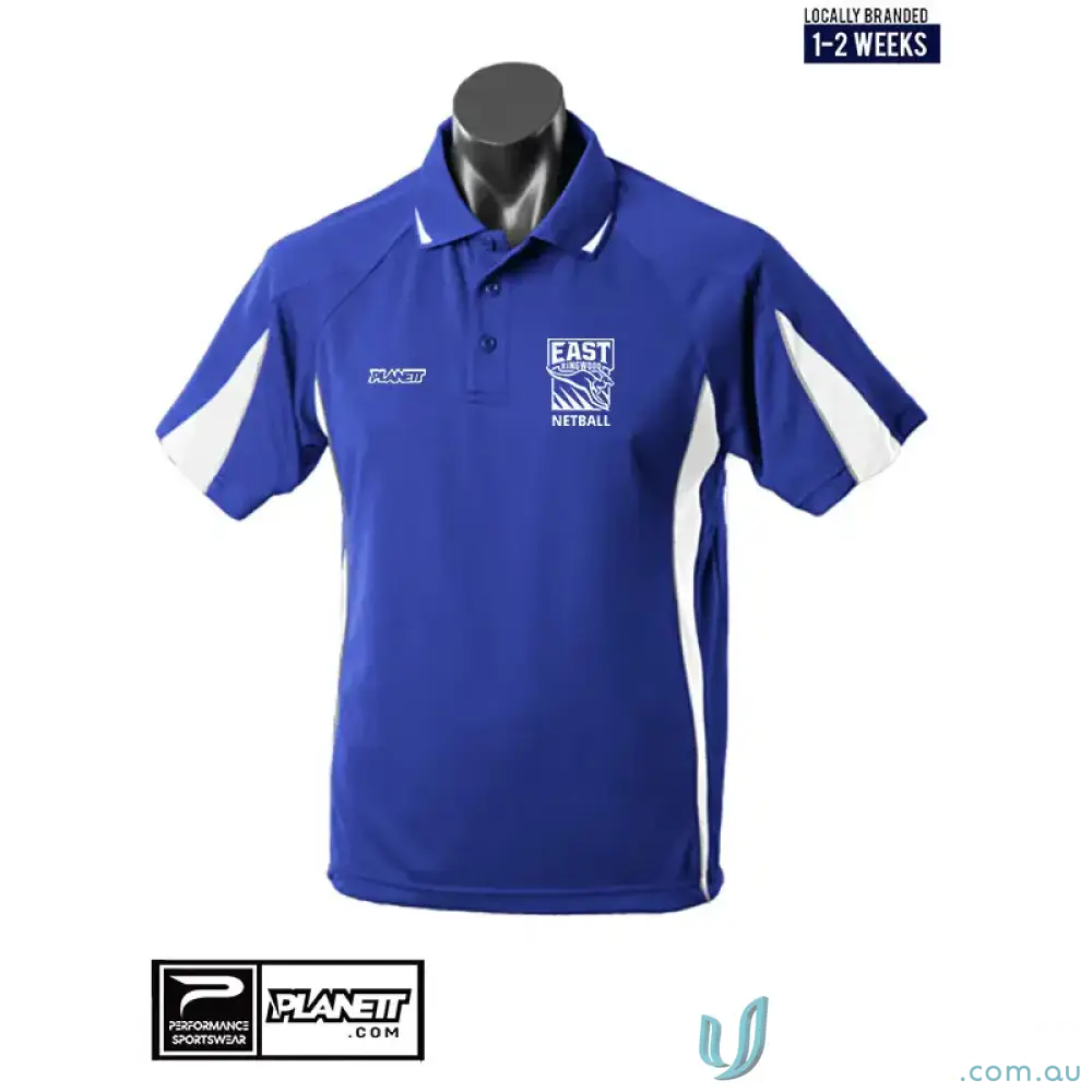ERNC Youth Polo in vibrant blue color with sport-specific fit and performance polo vibe