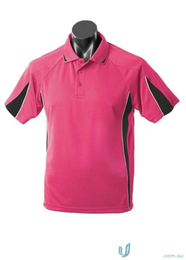 Pink Eureka Polo shirt with black and white accents perfect for work uniforms or workwear