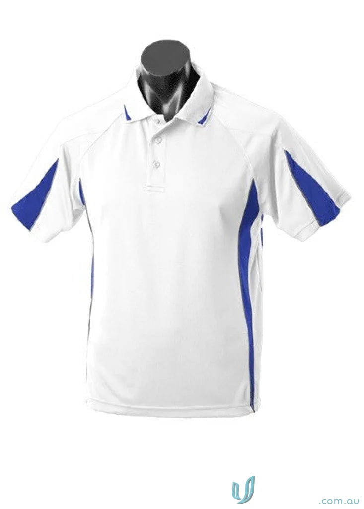 White and blue Eureka Polo shirt, perfect for workwear and uniforms