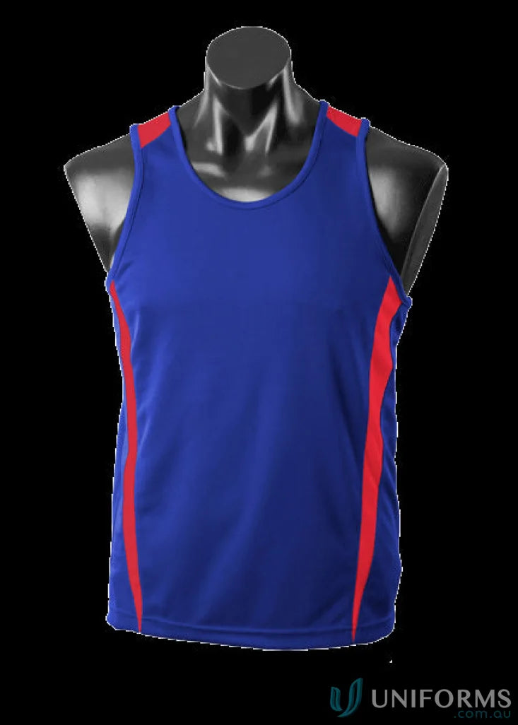 Blue and red Eureka Singlet athletic tank top made from breathable fabric perfect for uniforms