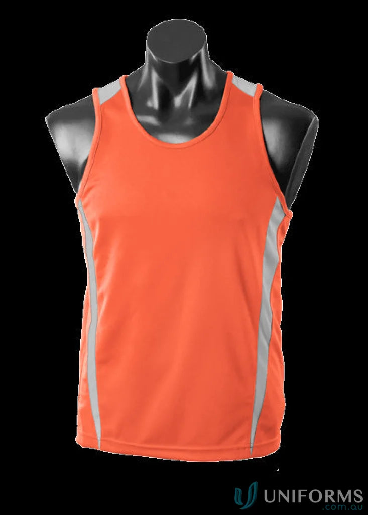Orange and gray Eureka Singlet athletic tank top made from breathable fabric ideal for uniforms or workwear