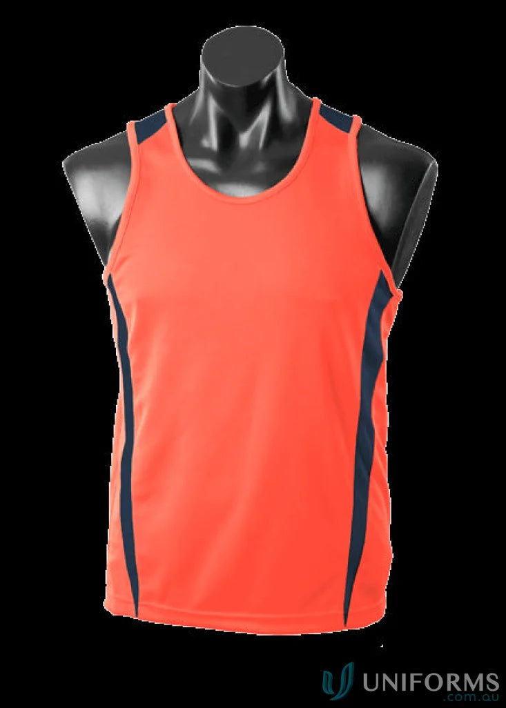Orange and navy Eureka Singlet athletic tank top made from breathable fabric for uniforms or workwear