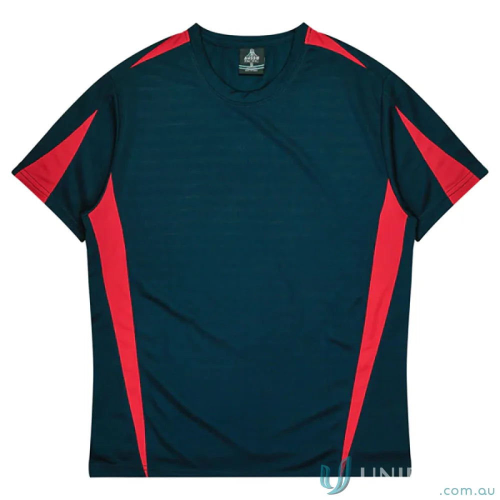 Dark blue and red Eureka T-Shirt made from breathable fabric, perfect for uniforms or workwear