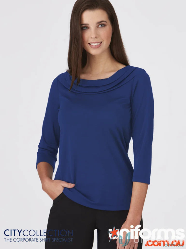 Blue Eva Knit Cowl Neck Top showcasing stylish Eva Knit Style and comfy knit style