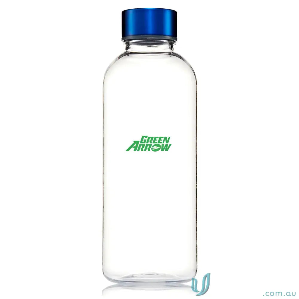 Clear Tritan water bottle with blue cap for stylish hydration and custom logo options