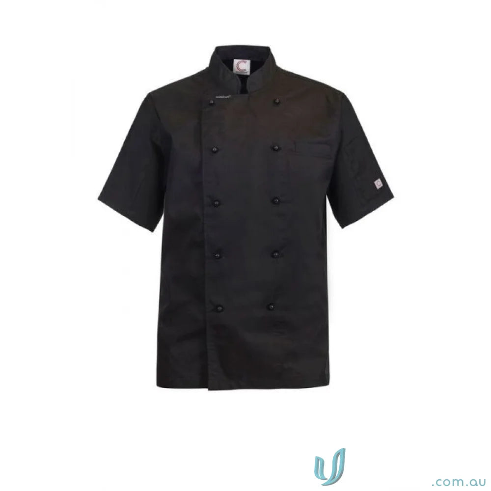 Black executive chef light SS jacket with chest welt pocket and press studs
