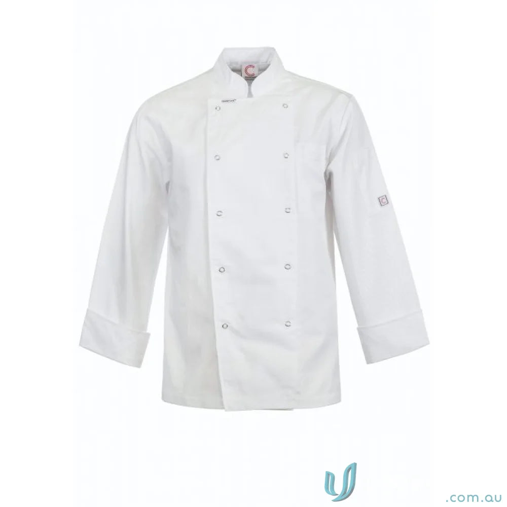 White executive chef jacket with press studs designed to stay cool in the kitchen