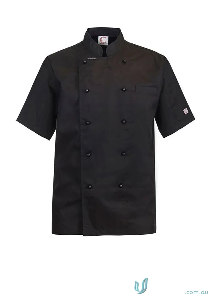 Black short-sleeved chef coat from Executive Lightweight SS Chef Jacket, stay cool and look professional
